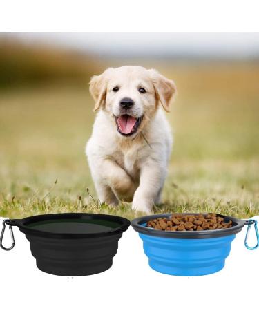 Foldable Travel Dog Bowls - 2 Pack with Lids & Hooks | Safe Silicone Feeding Bowls for Dogs & Cats | 1000ml Blue & Black for Hiking & Camping - Buy Online on GoSupps.com