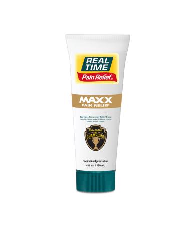 Real Time Pain Relief MAXX 4oz Tube | 18 Natural Ingredients: Arnica Menthol & Peppermint | Maximum Strength Muscle Pain Relief Lotion for Arthritis Hands Ankles Back Shoulders Knees & Joints 4 Fl Oz