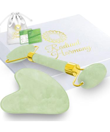Radiant Harmony Jade Roller & Gua Sha - Jade Gua Sha Massage Tool as Face Massager - Jade Roller for Face as Skin Care Tools - Easy to Use Gua Sha Facial Tools - Arrives in a luxury box with guide Light Jade Roller & Gua Sha