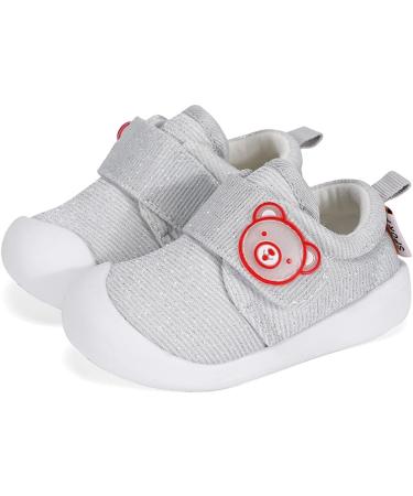 MASOCIO Glittery Baby First Walking Shoes | Infant Toddler Cartoon Trainers | Rubber Anti-Slip Prewalker Shoes - Gray - Size 5 UK Child - Buy Online on GoSupps.com
