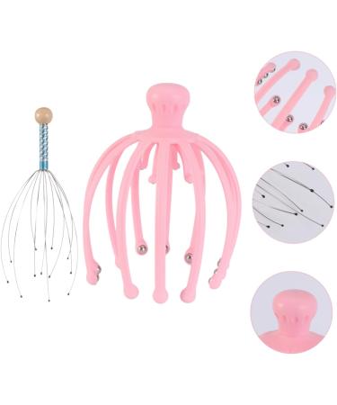 Frcolor Handheld Head Massager - Acupuncture Steel Tool for Ultimate Relaxation | Braided Spa Head Gripper with Wooden Beads in Pink - Buy Online on GoSupps.com