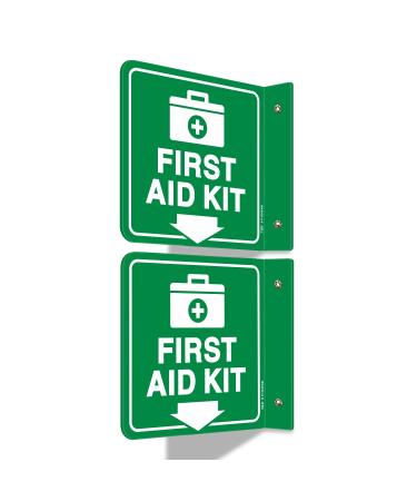T&R First Aid Kit Sign First Aid Kit with Down Arrow - 2 Pack - 6 x 6 Inches Acrylic 2 pre-drilled holes Includes Matching Screws Use for Office/Business