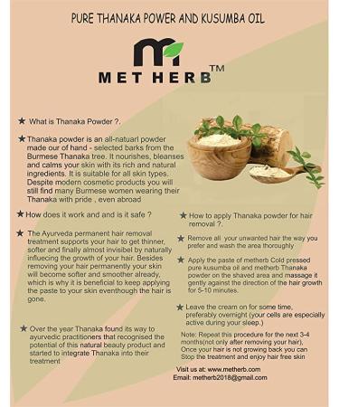 Metherb 30g Thanaka Powder & 30ml Kusumba Oil | Eco-friendly Hair Removal Set - Buy Online on GoSupps.com