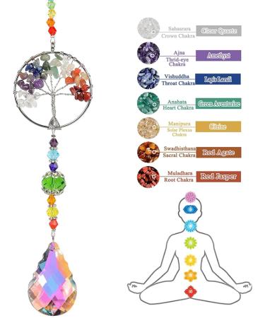 Chakra Healing Crystal Stone Sun Catcher Tree of Life Pendant - Natural Quartz Gemstone Rainbow Maker for Windows - Spiritual Gift for Women - Buy Online on GoSupps.com