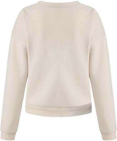 Trendy Pullover Hoodie for Teen Girls & Women - Beige, Medium - Casual Short Crewneck Sweatshirt with Long Sleeve Print - Buy Online on GoSupps.com
