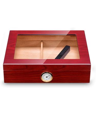 Portable Transparent Window Spain Cedar Cigar Case Wood Travel Cigar Humidor Set with Humidifier Hygrometer red Storage Box - Buy Online on GoSupps.com