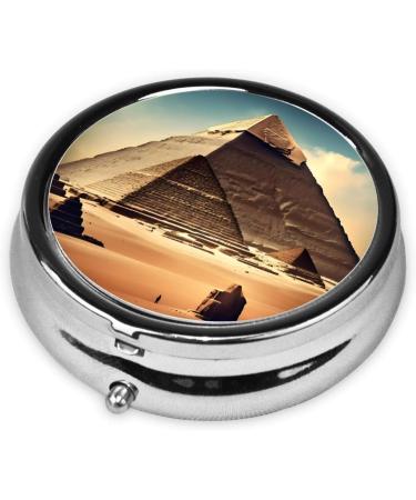 Dreaming of The Pyramids of Khufu Round Pill Box - 3 Compartment Travel Organizer | Portable Pill Holder for International Shipping - Buy Online on GoSupps.com
