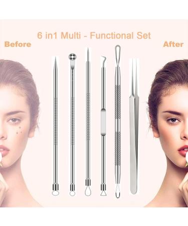 Pimple Popper Tool Kit - 6 Pcs Blackhead & Acne Remover Set for Nose & Face - Skin Blemish Extractor Tool - Silver - Buy Online on GoSupps.com