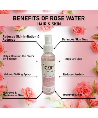 ICAN London Skin Active Soothing Botanicals 100% Pure Rose Water Mist Spray 150ml Pink - Refresh and Hydrate Your Skin - Buy Online on GoSupps.com
