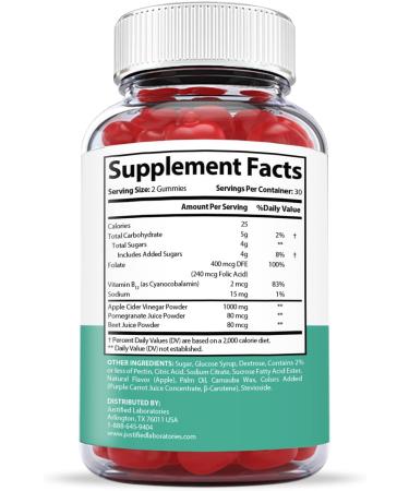 Justified Labs Super Slim Keto ACV Gummies 1000MG with Pomegranate Juice, Beet Root, B12 - 60 Gummys (60 Servings) - Buy Online on GoSupps.com