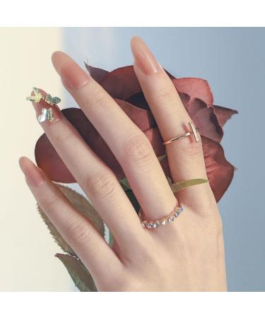 Sethexy Glossy Oval False Nails - Pink Long Gold Butterfly Acrylic Tips | 24 Complete Press-On Nail Set for Women & Girls - Buy Online on GoSupps.com