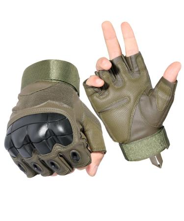 AXBXCX Half Finger Tactical Gloves Fingerless Gloves for Men Green Large