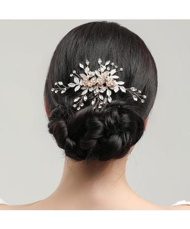 XIKSJW Bridal Hair Pin Wedding Headwear Fashion Rhinestone Insert Comb Pearl Hair Comb Rose Gold Wedding Hair Pin Rhinestone Bridal Hairpin - Handmade Flower Clip Headwear For Women - Buy Online on GoSupps.com
