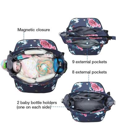 Lekebaby Large Baby Changing Bag with Stylish Rose & Flower Pattern | Nappy Bag for Mom & Dad with Changing Mat - Buy Online on GoSupps.com