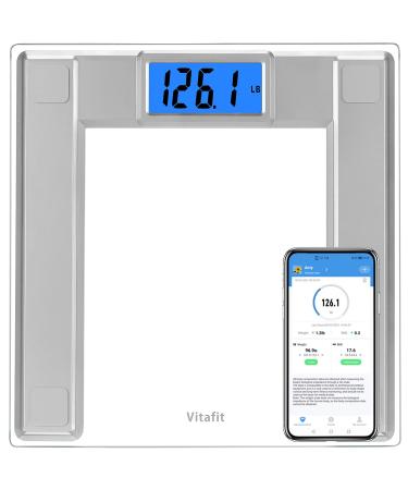 Vitafit Digital Body Weight Bathroom ScaleFocusing on High Precision  Technology for Weighing Over 20 Years Extra Large Blue Backlit LCD and  Step-On Batteries Included 400lb180kgClear Glass Silver