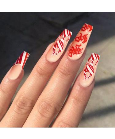 Vatocu Christmas Snowflakes Glitter False Nails - Long Xmas Press On Nails for Women and Girls (24pcs) - Buy Online on GoSupps.com