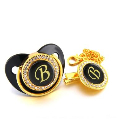Luxury Black Pacifier with Name Initials & Chain Clips for Babies 0-18 Months | Bling Dummy & Accessories - Buy Online on GoSupps.com