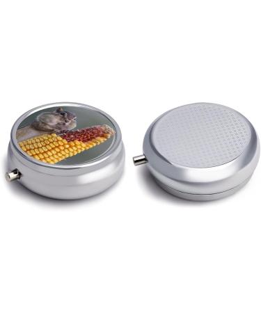 Small Travel Pill Case - Round Metal Pill Box 3 Compartment Portable Organizer for Daily & Travel - Hamster Design - Buy Online on GoSupps.com