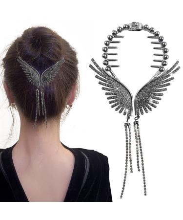 Myhiju Angel Wings Rhinestone Hair Clips Black hair barrettes Tassel Claw Clips Pearl Hair Styling Accessories Pill Head Hair Accessories High Ponytail Coiled Hair Pins Shiny Hair Accessories for Girl