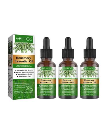 Rosemary Hair Growth Essential Oil 30ml Hair Loss Care Nourishes Scalp Strengthens Hair Regrowth Serum Oil for Men Women Dry Damaged Hair (3Pcs)