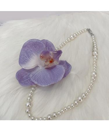 Southjieling Moth Orchid Necklace - Versatile Floral Collarbone Chain Stylish Choker with Art Pearl | Fashionable White Accessory - Buy Online on GoSupps.com