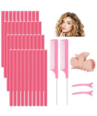 Qinersaw 40pcs 24cm Papilotten Lockenriflers Flex Black Black Flexible Lockenstab Twist Foam Papilotten Cire Manual Curler Roller For Hair Women Girls Overnight Without Heat With 2 Kamm 3 Clips Rosa
