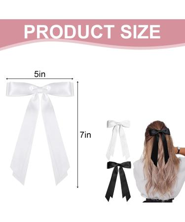 Elegant Black & White Hair Bow Clips for Women and Girls Chic Ribbon Bows with Long Tails Set of 2 - Buy Online on GoSupps.com