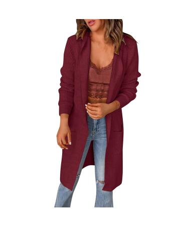 Gefomuofe Women's Long Sleeve Classic Blouses Cardigan with Buttons Long Sleeve Lightweight Cardigan Elegant Shoulder Jacket Top Casual Sweater Elegant Shoulder Jacket Top Casual Top Red XXL