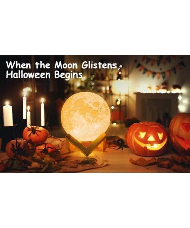 Methun 3D Moon Lamp - 7.1 Inch Wooden Base, LED Night Light for Home Decor, Bedroom, Birthday Gifts - White & Yellow - Buy Online on GoSupps.com