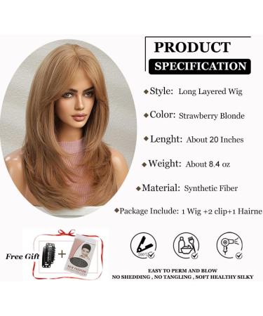 Esmee Long Straight Strawberry Blonde Wig | Layered Synthetic Hair with Fringe for Women - 20 Inch | Perfect for Daily Wear, Parties, and Cosplay - Buy Online on GoSupps.com