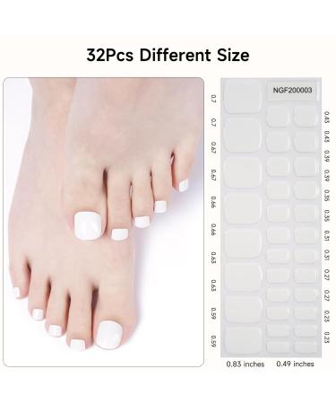 Buy Semi Cured Gel Pedicure Strips - 32 Solid Color Toenail Stickers | Snow White Full Nail Wraps for Women Girls & Kids - Includes Prep Pads Nail File & Wooden Stick - Buy Online on GoSupps.com
