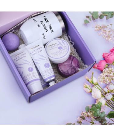 Mother's Day Spa Gift Basket - Lavender Scented Relaxation Set for Mom from Daughter/Son | 8PCS Bath & Body Treats Including Lotion, Bubble Bath, Candle, and Tumbler - Buy Online on GoSupps.com