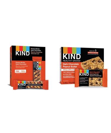 KIND Bars Peanut Butter Dark Chocolate Gluten Free 40 Grams 12 Count & Healthy Grains Bars Peanut Butter Dark Chocolate Gluten Free 35 Grams 5 Count