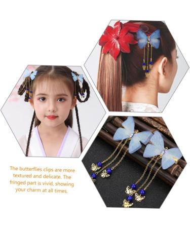 FRCOLOR 4 Pairs hanfu butterfly headdress tassel hair clips hair barrettes hanfu hair clip girls hair clips kids hair clips chinese girl hair accessories Chinese style child fabric alloy - Buy Online on GoSupps.com
