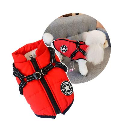 Dog winter coat with dishes outdoor warm little dog jacket cold weather padded dog vest clothing for cats puppies small dogs L red