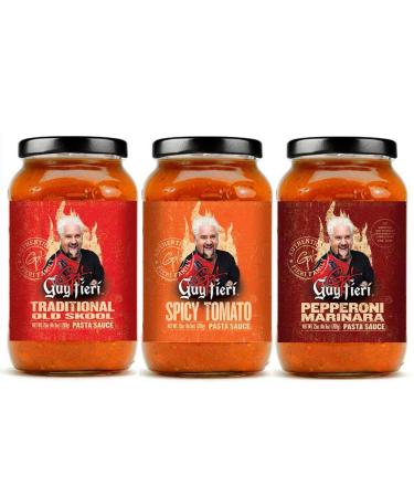 Guy Fieri Old Skool Traditional Suace 25 oz Spicy Tomato Sauce 25 oz Pepperoni Marinara Sauce 25 oz (3 Pack)