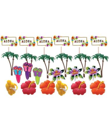 Hello Summer Hibiscus Palm Tree Aloha Fruit Themed Party/Cake Decorations -24pk - Buy Online on GoSupps.com