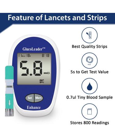 100 GlucoLeader Enhance Test Strips and Lancets Set - Made in Taiwan - Blue 100 Strips & 100 Lancets - Buy Online on GoSupps.com