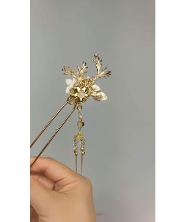 Yuri Handmade Pearl Shell Hairpin Clasp - Chinese Traditional Style Brass Wedding Hair Decoration - Buy Online on GoSupps.com