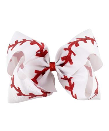 White Softball Hair Clips Bow - Cheer Bow Hair Ring Tie - BBG47 - Buy Online on GoSupps.com