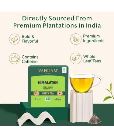 Vahdam Himalayan Green Tea Bags - 100% Natural 15 Count | Perfect for Hot or Iced Tea - Buy Online on GoSupps.com