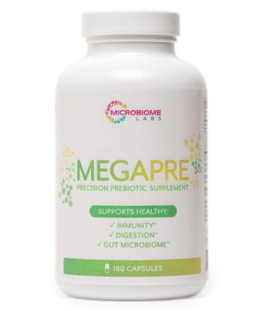 Microbiome Labs MegaPre Prebiotic Blend - Clinically Tested Oligosaccharides Fiber to Support Immune Health, Digestion & Gut Barrier - Prebiotics Supplement for Women & Men (180 Capsules)