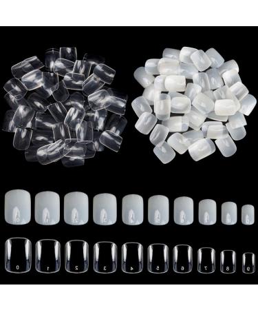 Noverlife 1200PCS Full Cover Short Square False Nail Tips  10 Sizes  Clear & Natural  Mani-pedi Acrylic UV Gel Polish Fake Nails  Artificial Finger Tips for Professional Salon & DIY Nail Art Decor