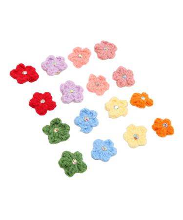 Tnfeeon Small Dog Hair Bows with Elastic Rubber Bands Handmade Colorful Pet Bow 16pcs Pet Hair Bows Cute Vintage Wool Knitting Dog Hair Flower Bows with Rubber Bands for Small Medium