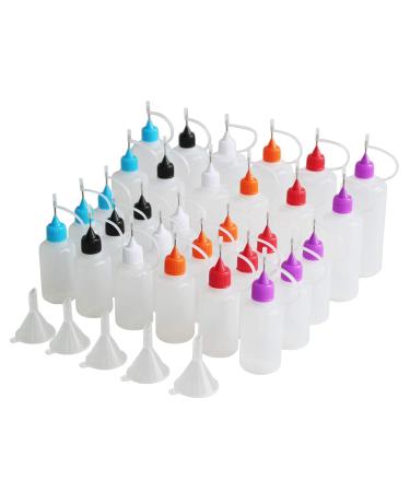 30 Pcs Mixed Sized Precision Tip Applicator Bottles with Multicoloured Tips  Comes with 5 Pcs Mini Funnel for DIY Quilling Craft  Acrylic Painting  Small Gluing Projects  Oiler Bottle
