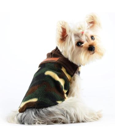 Small Dog Sweater with Leash Hole - Winter Fleece Chihuahua Clothes for Teacup Yorkie - Leopard Print Camouflage Design (Large) - Buy Online on GoSupps.com