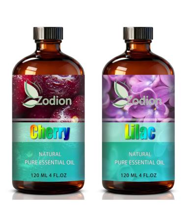 Lilac Essential Oil 4 Fl Oz and Cherry Essential Oil 4 Fl Oz - Lilac & Cherry Oil for Diffuser Aromatherapy Home Fragrance Skin & Hair Care DIY Candle & Soap Making Yoga