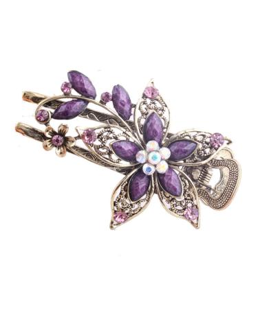 Frcolor Vintage Jewelry Crystal Hair Clips Hairpins- For Hair Clip Beauty Tools(Purple)