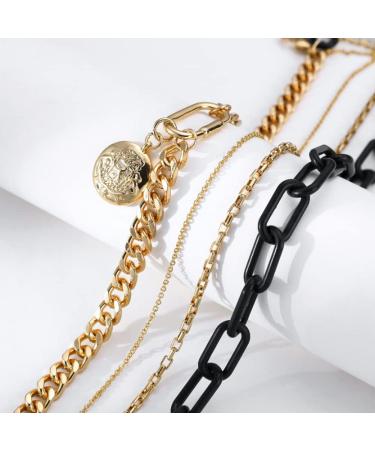 Rumtock Black Acrylic Chunky Chain Necklace with Coin Pendant - Statement Gold Jewelry for Women and Girls - Buy Online on GoSupps.com