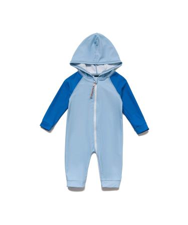 BONVERANO Baby Boys Swimsuit Toddler Bathing Suit Zip-up Full-Zip Hoodie One Piece Swimwear with UPF 50+ Sun Protection 18-24 Months Blue